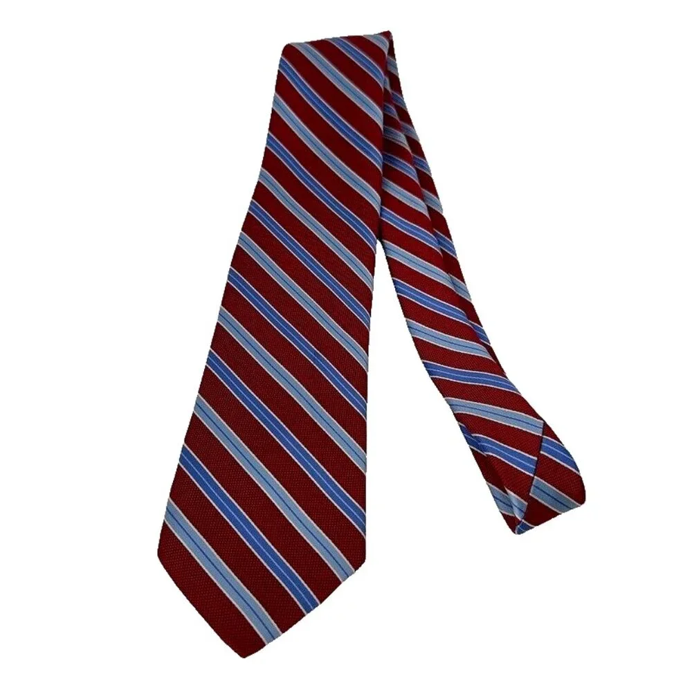 Brooks Brothers Stain Resistant Silk‎ Neck Tie Made in USA Red Blue Stripe Mens